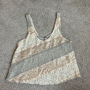 Free People mixed material sequin tank